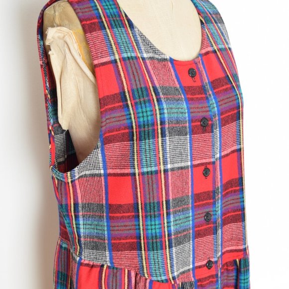 vintage 90s dress Pendleton wool tartan plaid babydoll grunge midi maxi 14 L - Picture 3 of 8